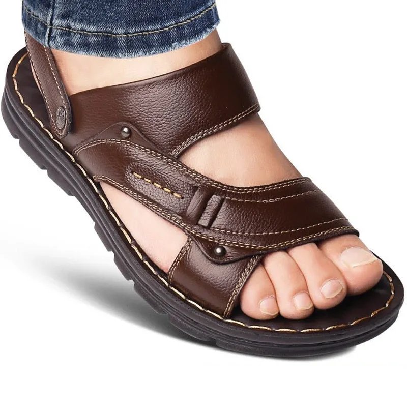 Men's Summer New Leather Sandals Men's Casual Beach Shoes Non-slip Slippers Two Sandals Men Sandals Leather  Men Sandal   Shoes