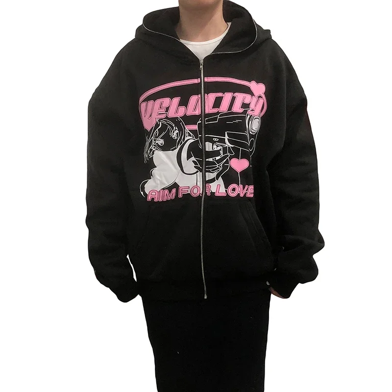 Sheltontires costumes for women 2025 Women Y2K Graphic Zip Up Hoodies Long Sleeve Star Print Jacket Oversized Aesthetic Sweatshirt Vintage Punk Harajuku Streetwear