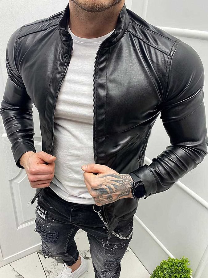 Men's Black Zip Up Leather Jacket