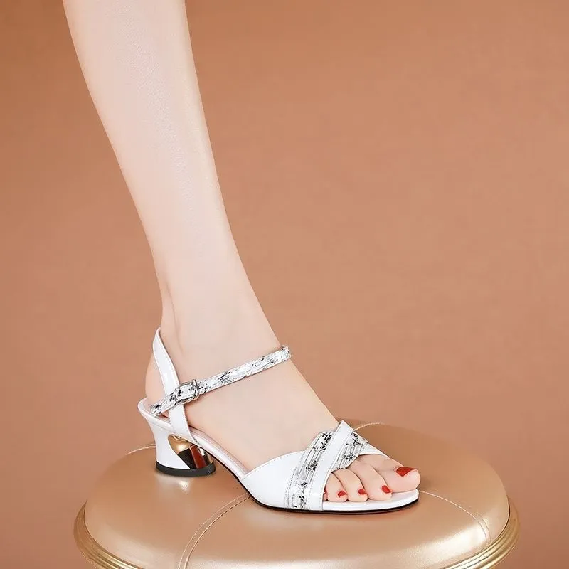 Churchf Churchf New Soft Leather Sandals Female Summer With Hollow Fish Mouth Shoes Thick With A Word Buckle Belt Versatile Fashion Women's Shoes