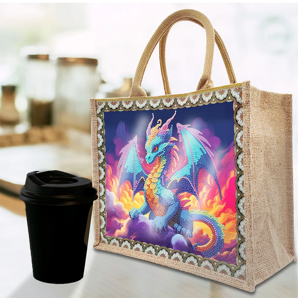 [Upgrade - Waterproof Bag]DIY Pterosaur Linen Diamond Painting Tote Bag Replaceable Canvas for Women Adults