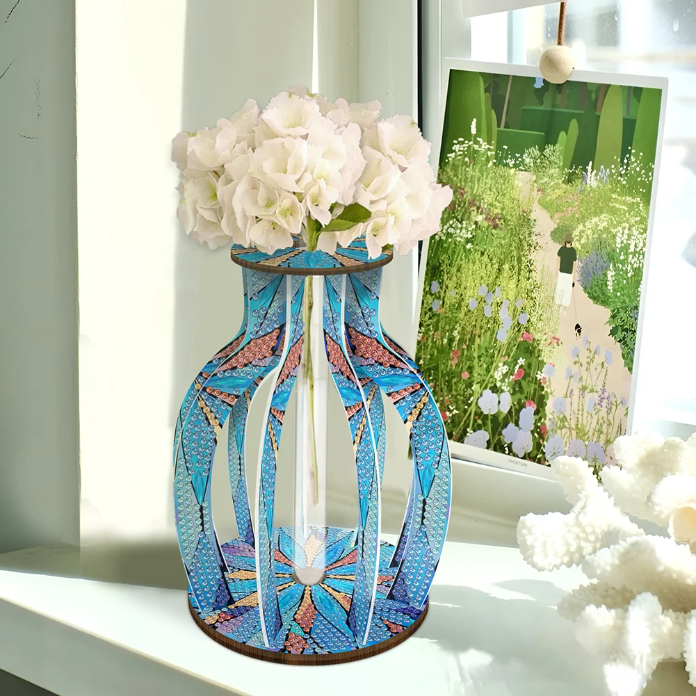DIY Wood Mandala Diamond Painting Flower Vase Ornaments for Home Office Decor