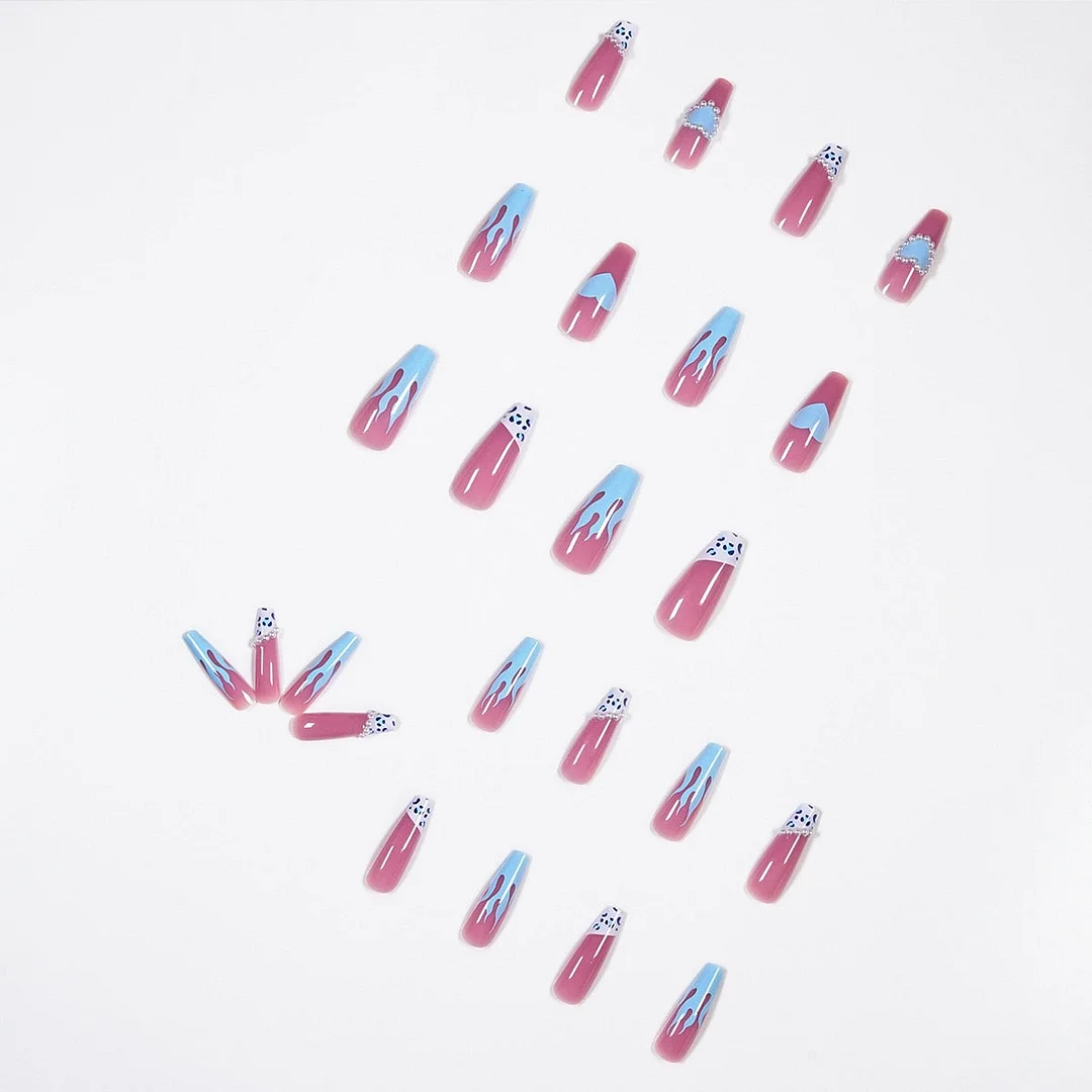 Fake Nails Blue Flame Full Cover Fake Nails DIY Glue Press On Nails Nail Supplies For Professionals-Nail Inspo