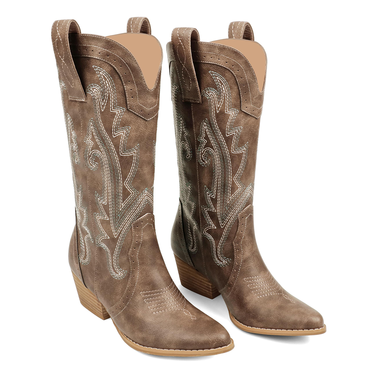 2" Women's Pointed Toe Embroidered Cowboy Boots Vintage Style Western Cowgirl Boots-MERUMOTE