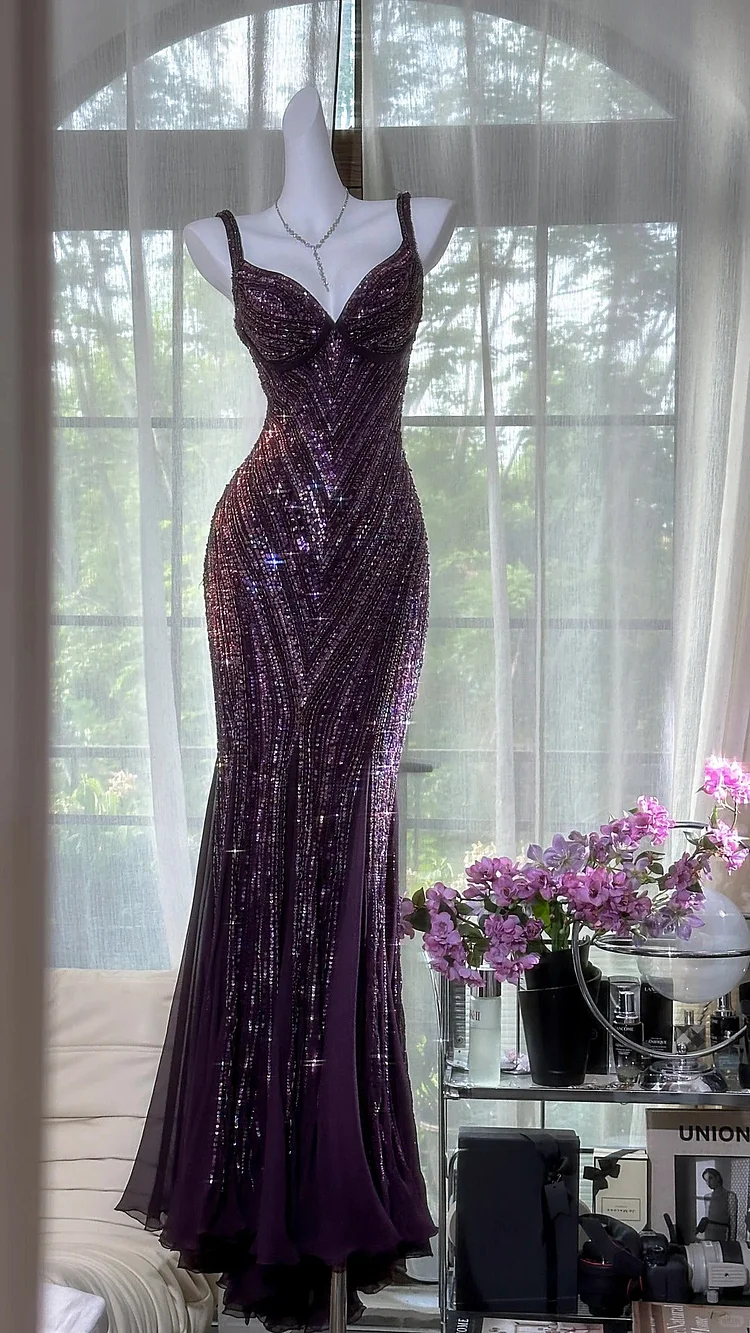 Purple Luxury Gorgeous Beading Fashion Elegant Long Prom dresses Evening Gown Party Dress