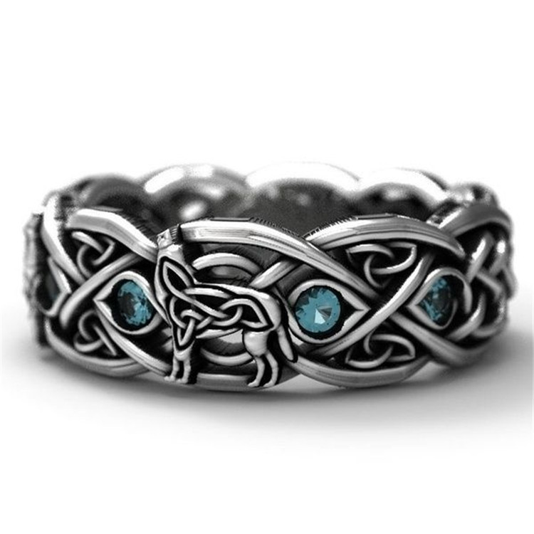 Sopula Men's Vintage Wolf Totem Thai Silver Plated Black Ring - SOPULA