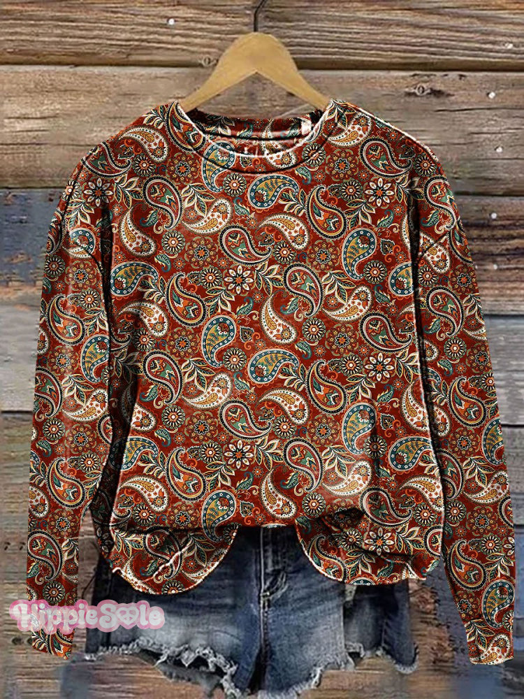 Vintage Paisley Pattern Print Casual Sweatshirt Multicolor / S