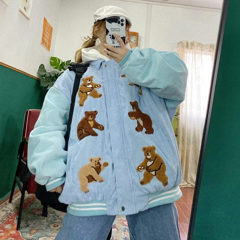 Korean Fashion Bear print baseball jacket TK102