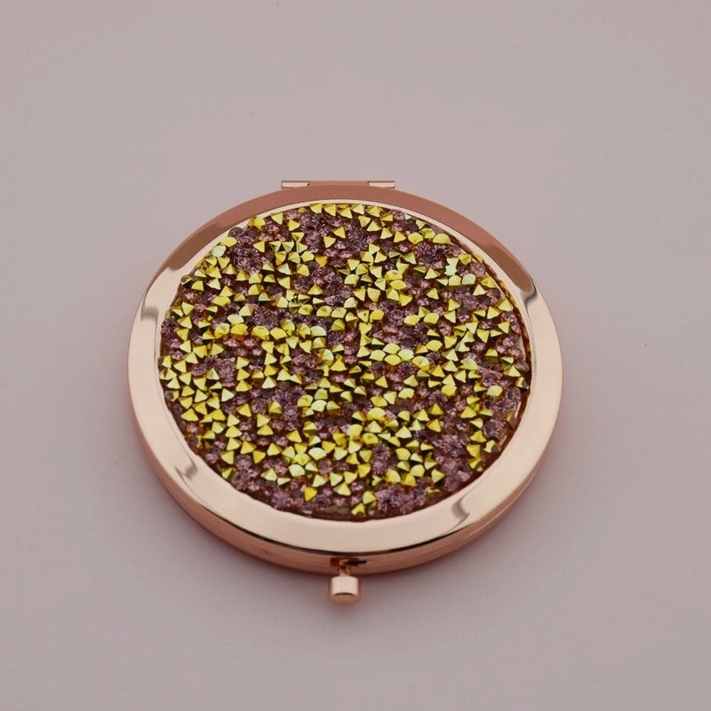 Retro Crystal Stick-on Round Double-sided Portable Mini Mirror