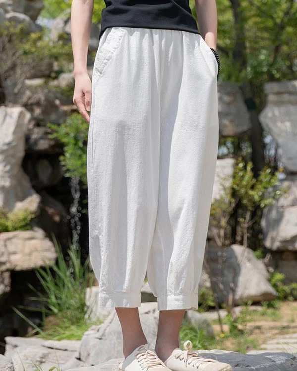 Retro Cotton and Linen Eight-point Casual Wide-leg Pants