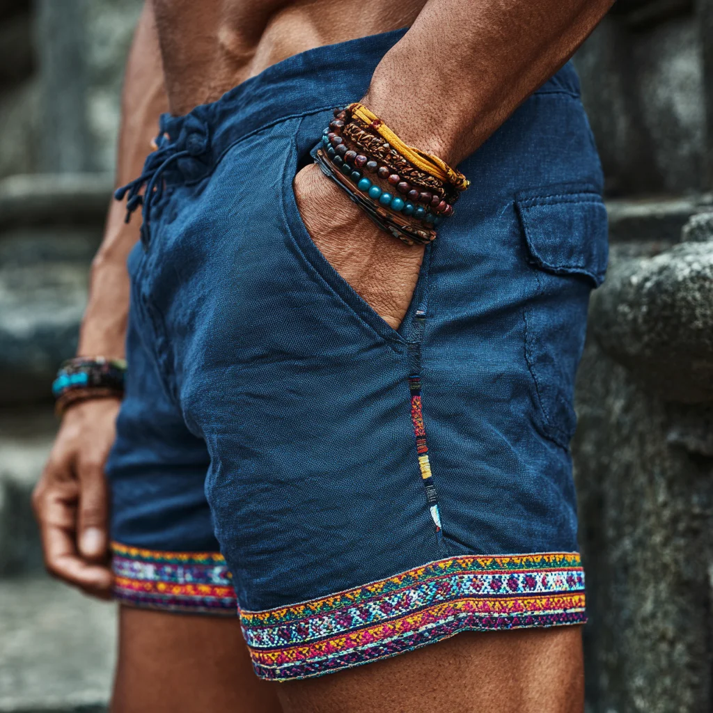 Men's Ethnic-Style Linen Shorts-INSPIREUSE