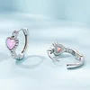 Heart Opal Inlaid Hoop Earrings 925 Sterling Silver