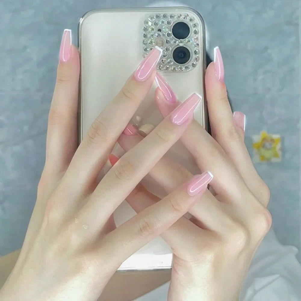 24Pcs Super Long Ballerina Artificial Fake Nail For Design Gradient Nude French False Nail DIY Finger Tip Manicure Tool-Nail Inspo