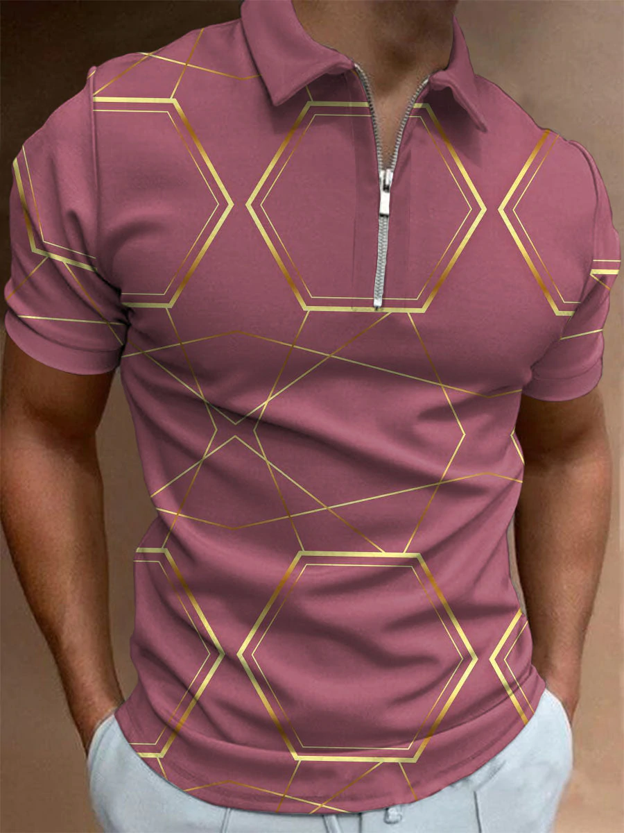 Men's Casual Geometric Short-Sleeved Polo Shirt