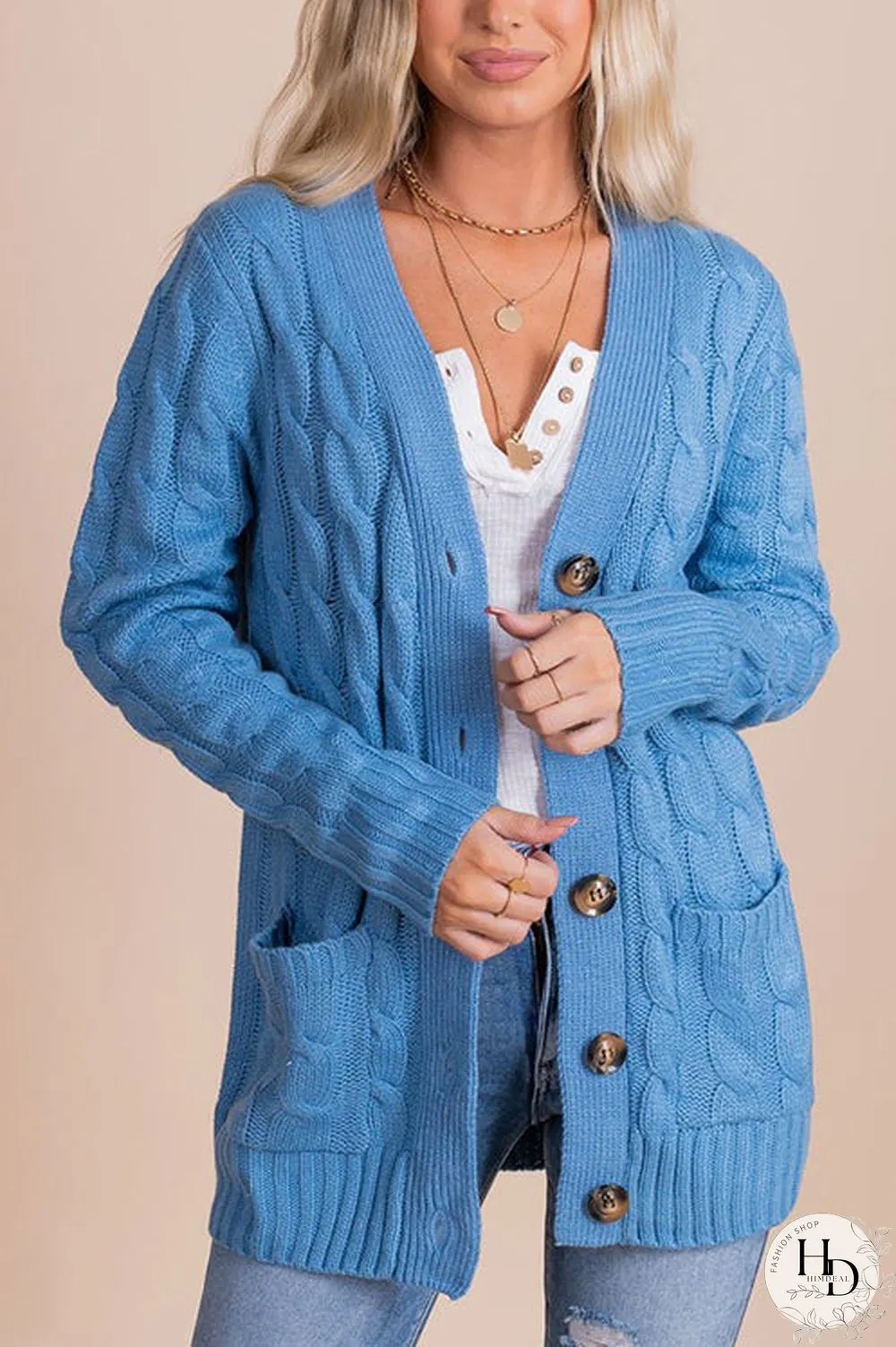 Button Cable Knit Cardigan