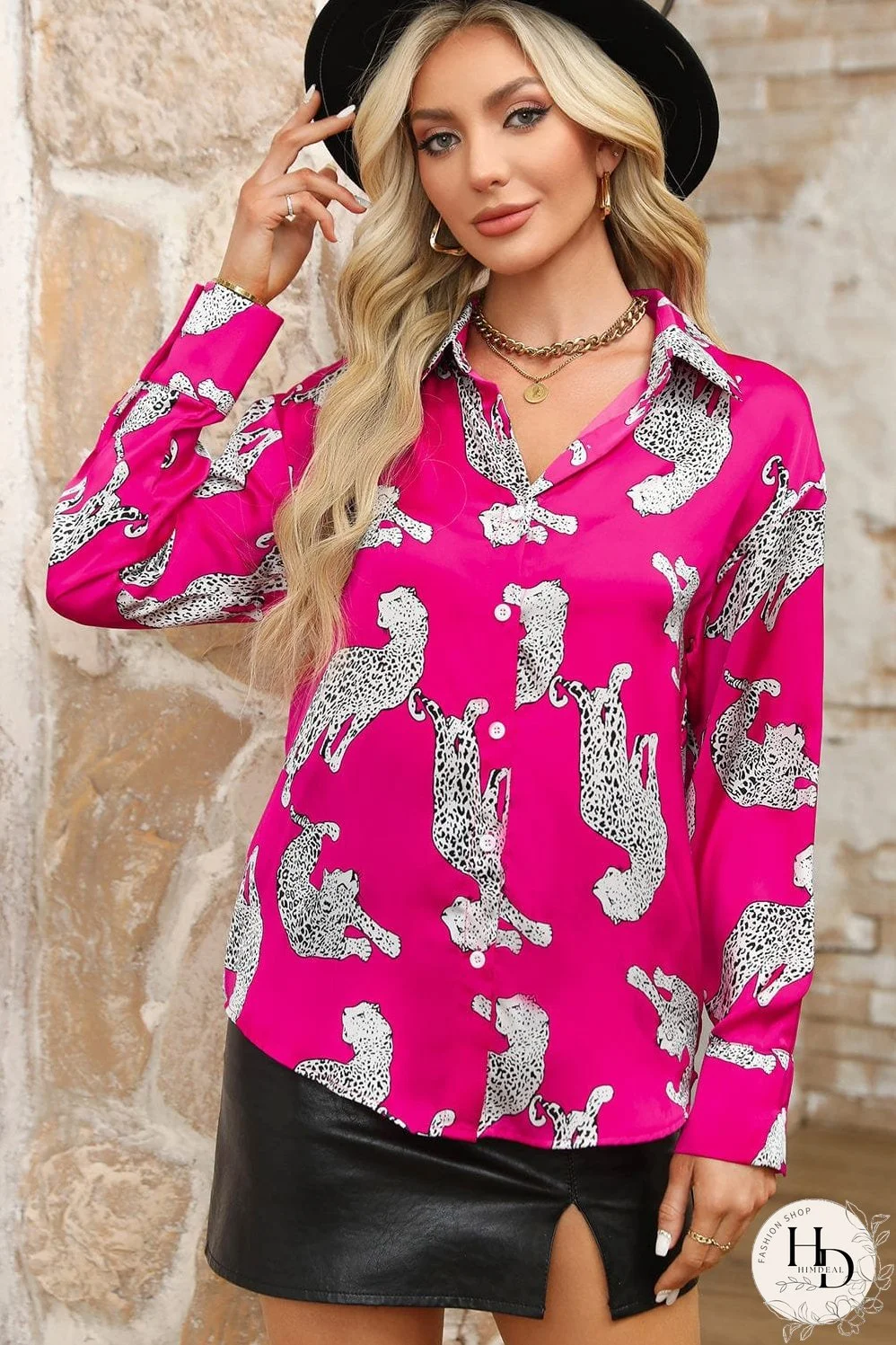 Tempting Printed Lapel Single-Breasted Long-Sleeved Blouse