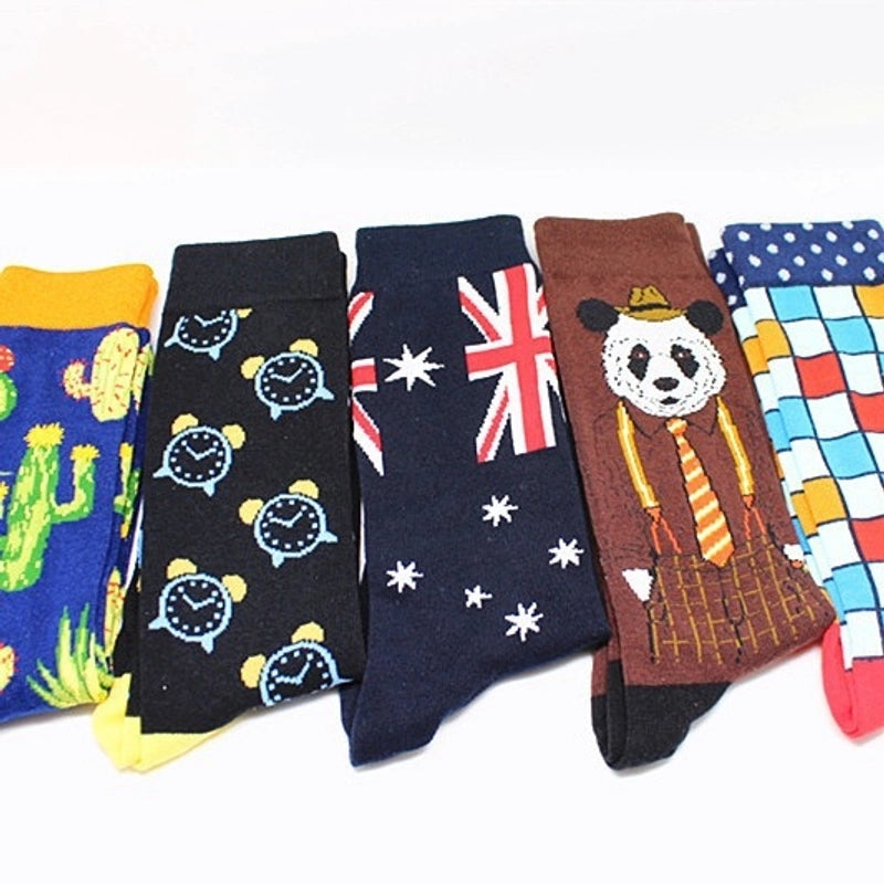 Men’s Cartoon Style Color Block Cotton Crew Socks A Pair