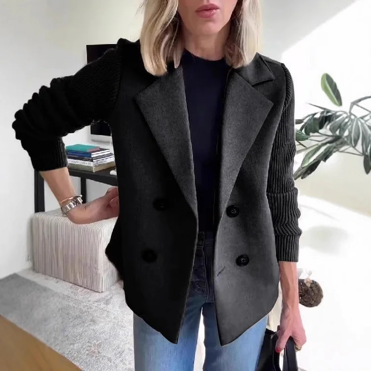  Woolen Long-sleeved Patchwork Jacket