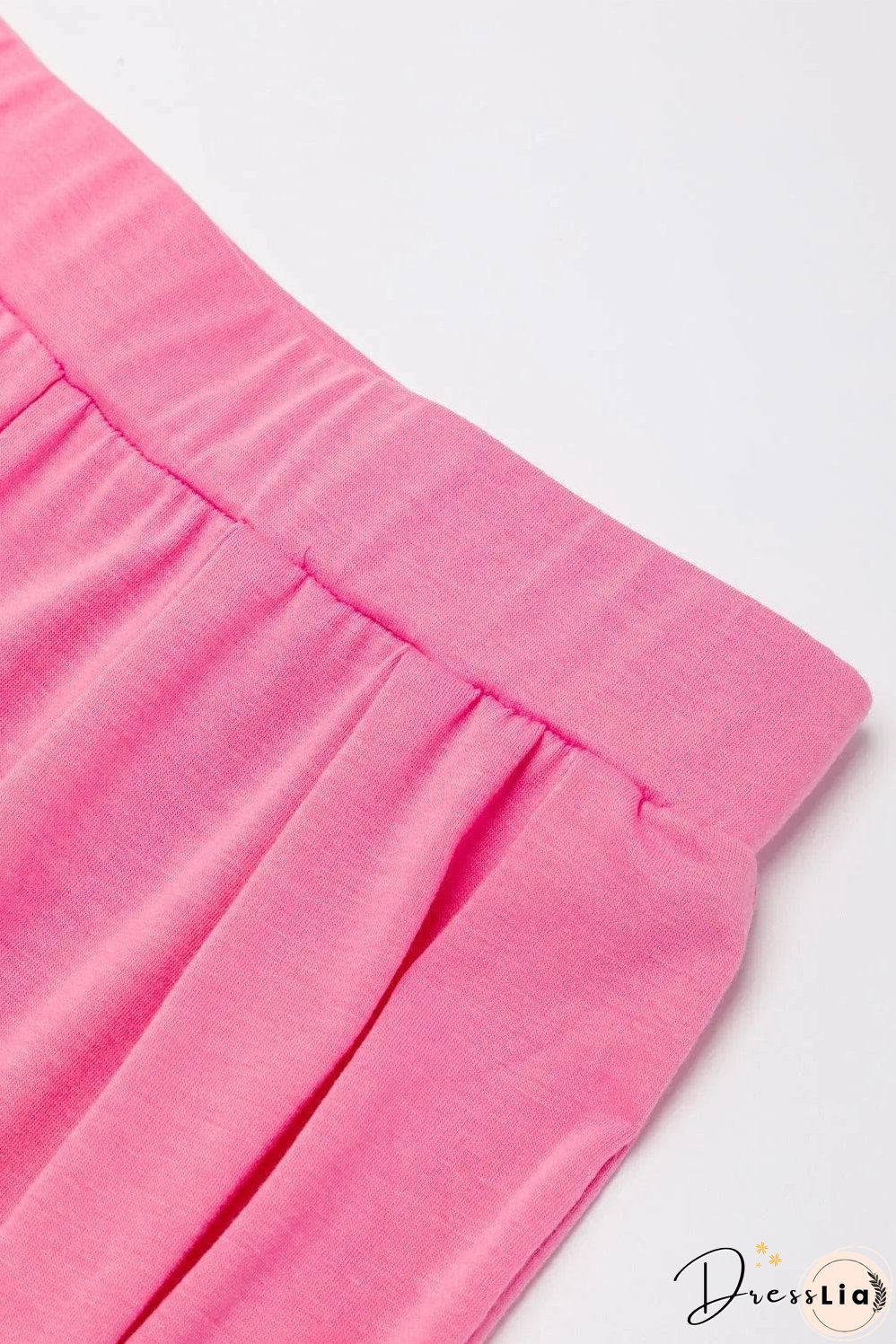 Strawberry Pink Slim Fit Crop Top and Pleated Wide Leg Pants Set