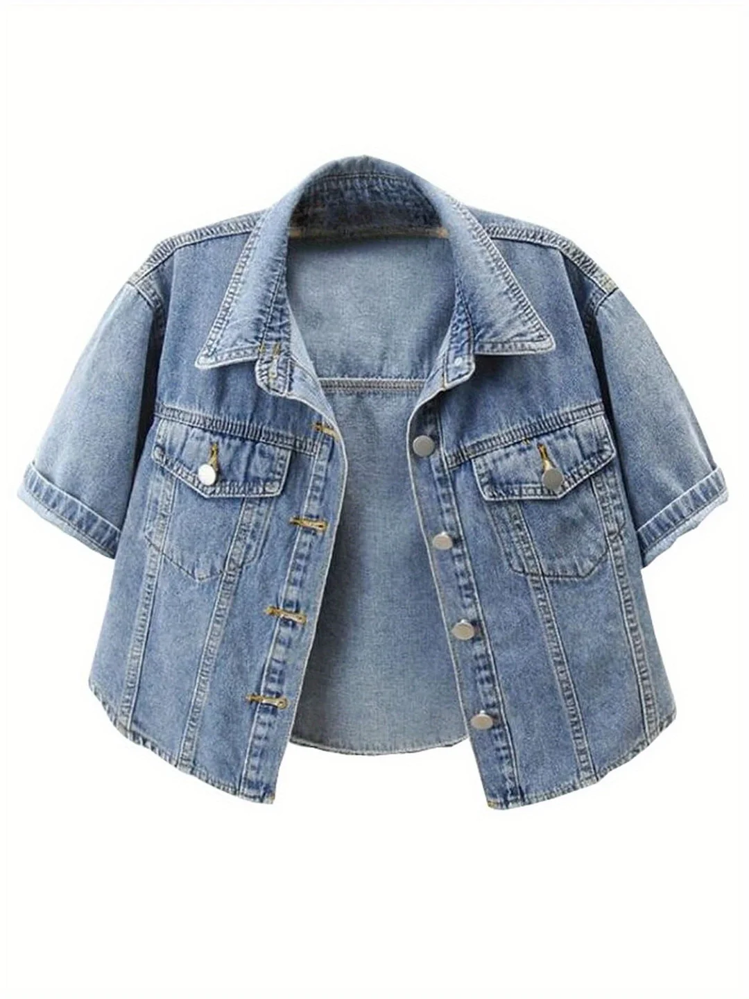 1pc Women's Vintage-Inspired Denim Jacket - Light Blue Casual Street Style 3/4 Sleeve Coat With Front Button Closure, Regular Fit Sizes S-Xxl, Spring/Summer Streetwear Essential | IFYHOME