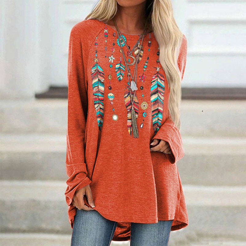 Casual Western Feather Print Tunic Westsshops