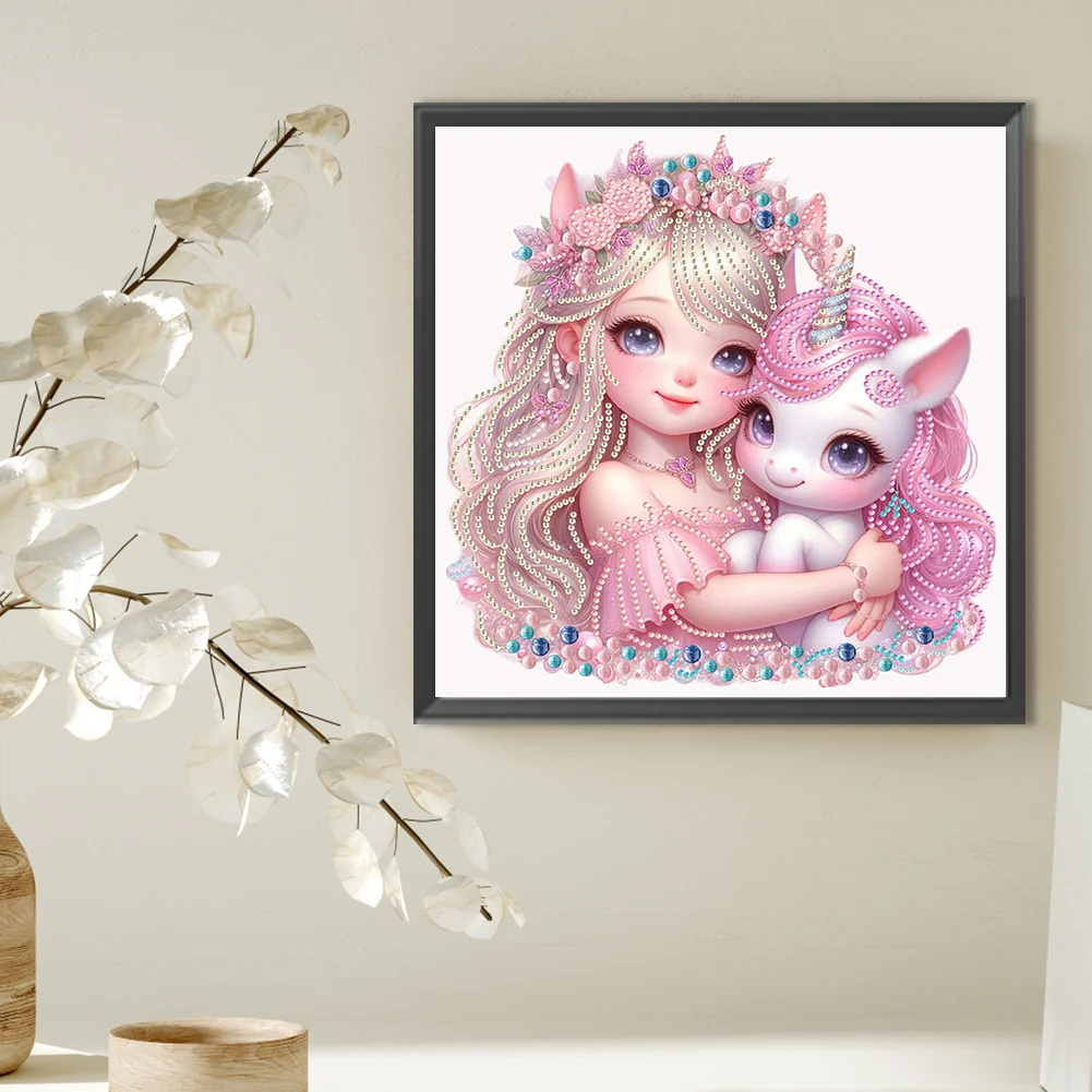 Diamond Painting - Partial Special Shaped Drill - Girl and Unicorn(Canvas|30*30cm)