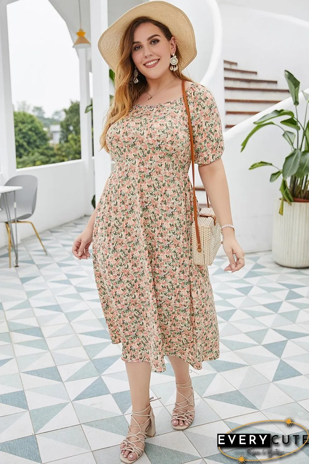 Square-neck Floral-print Dress P15467