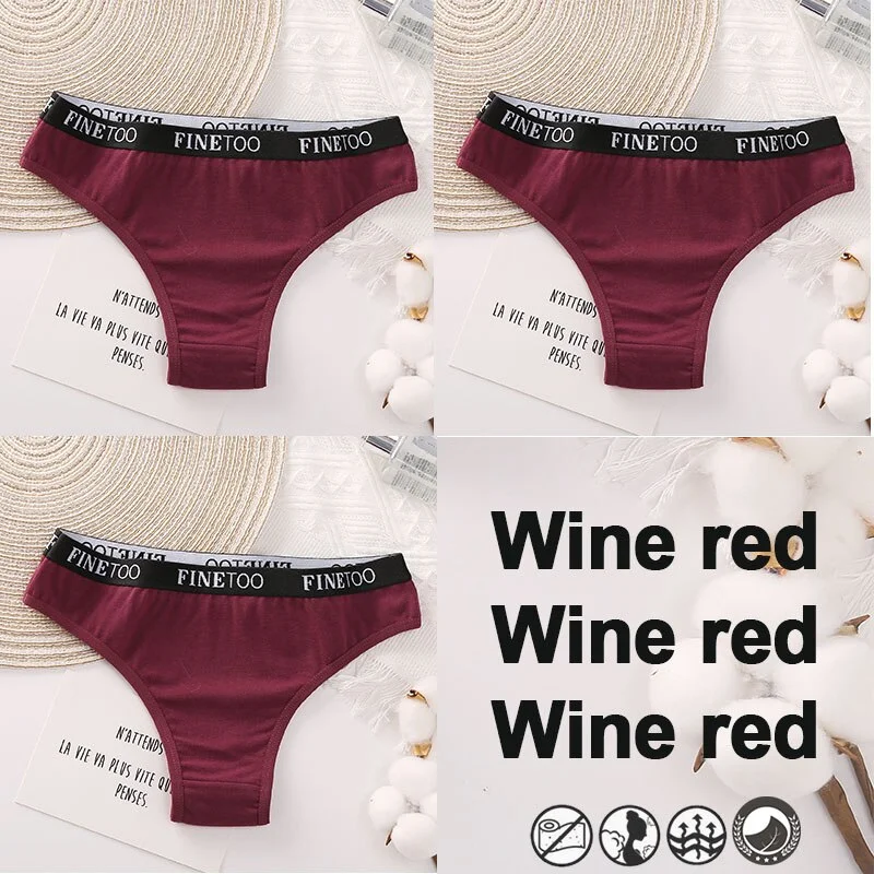 3PCS/Set Brazilian Panties Cotton Women's Underwear Sexy Lingerie Female Underpants Briefs Thong Girl Solid Color Finetoo Pantys