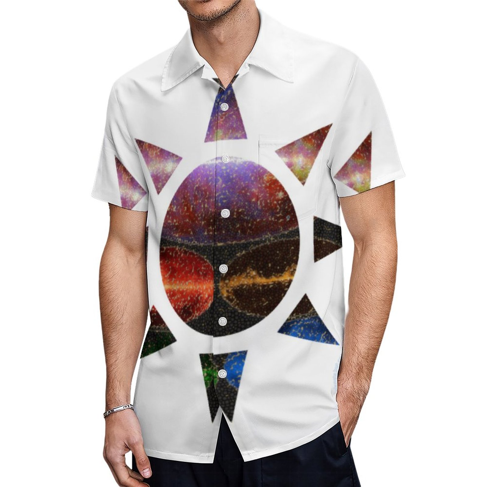 Milky Way Untangled One Living Earth Yoga Hawaiian Shirt Mens Button Down Tropical Hawaii Beach Shirts