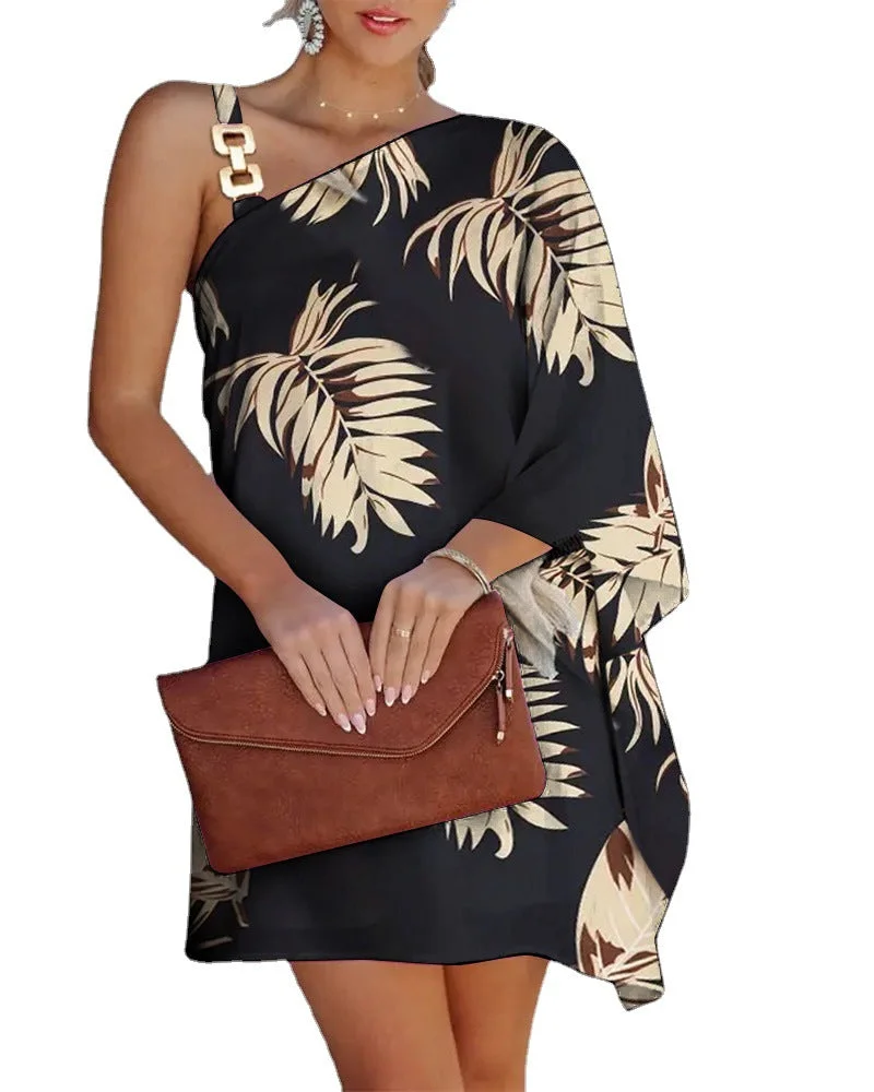 Uveng Summer Batwing Sleeve Off-the-shoulder Metal Dresses