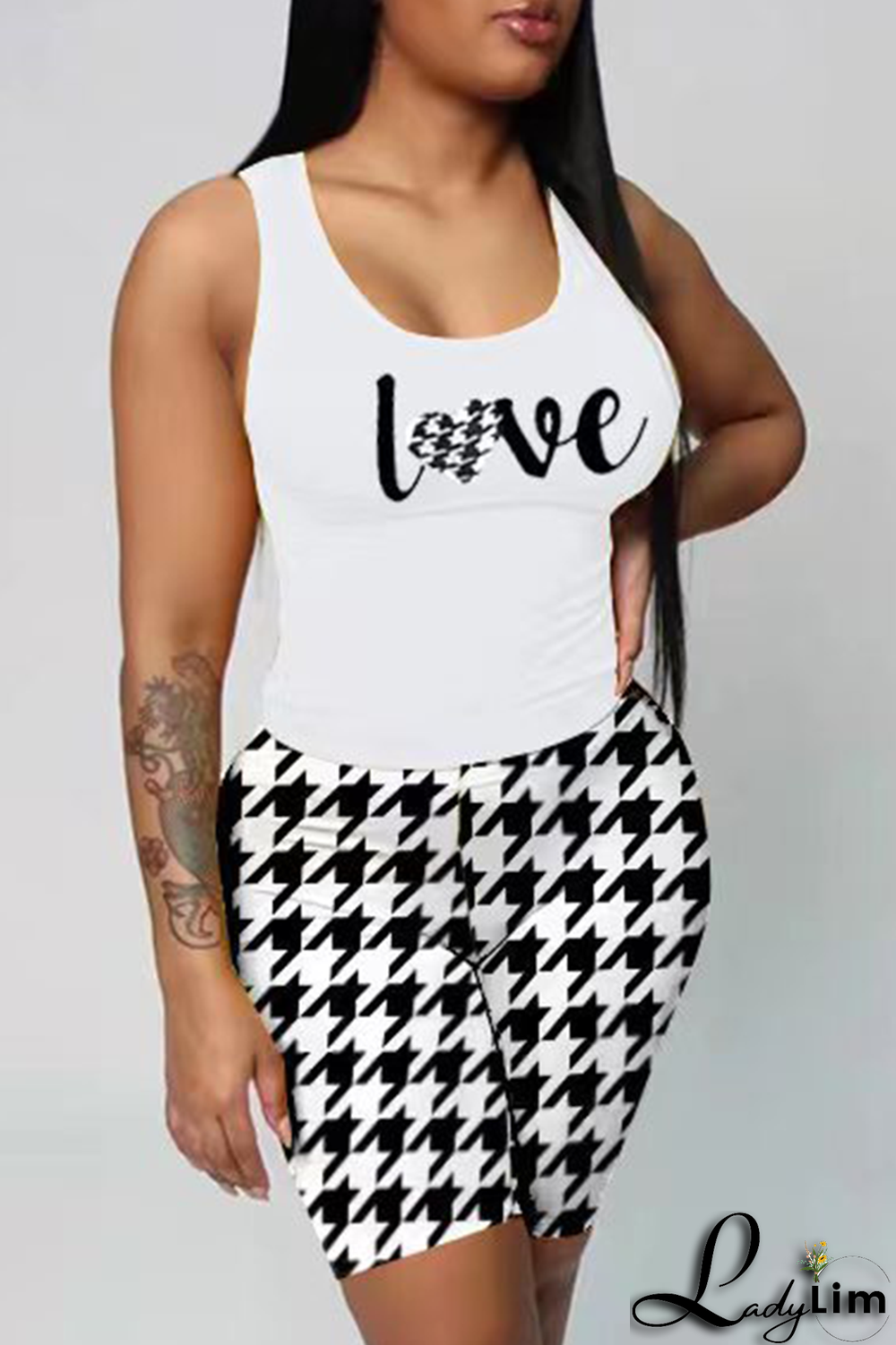 Red Casual Print Patchwork Letter U Neck Sleeveless Two Pieces