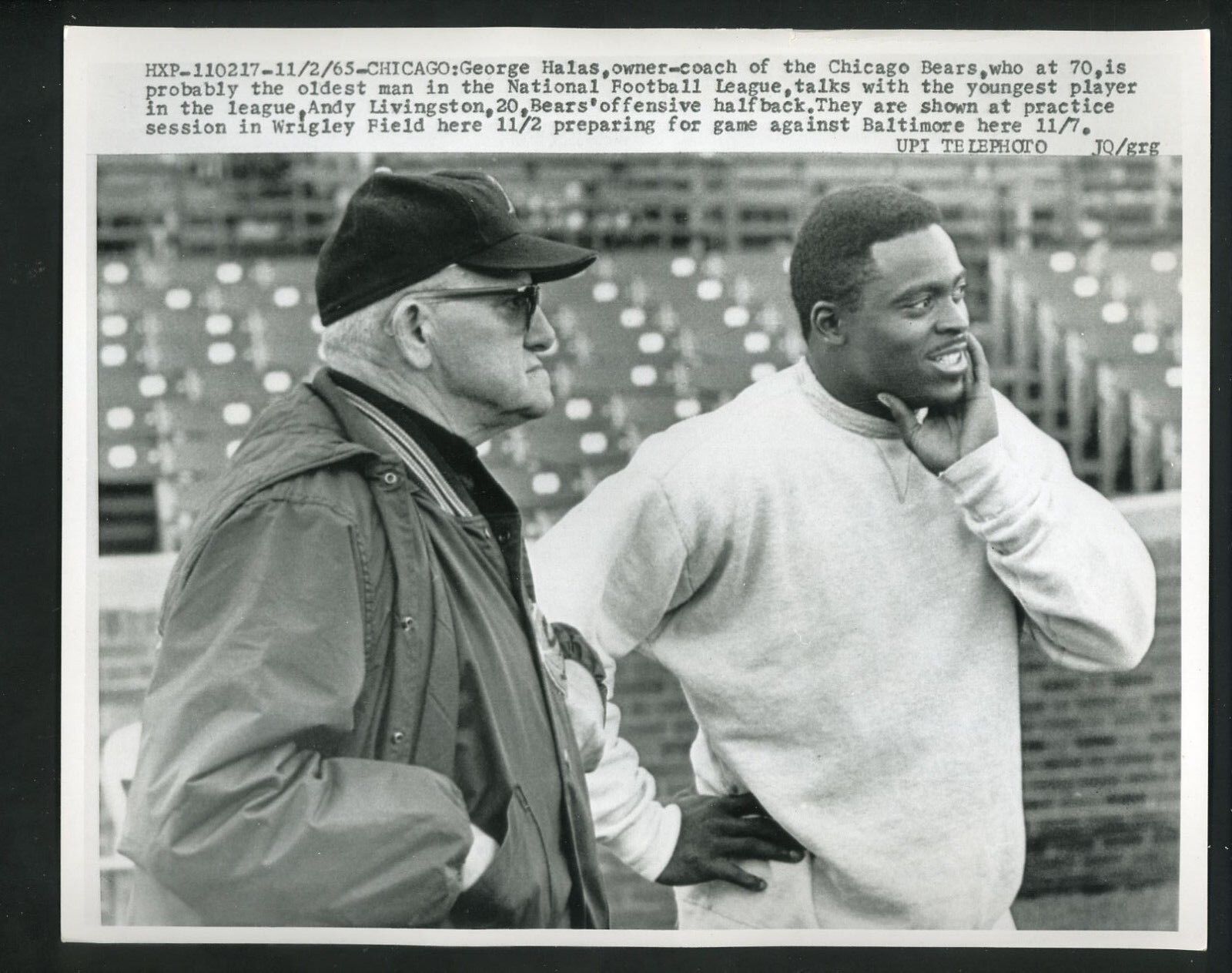 George Halas & Andy Livingston 1965 Press Photo Poster painting Chicago Bears