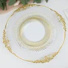10 Pack | 7" White / Gold Swirl Rim Plastic Dessert Appetizer Plates, Round Disposable Salad Plates