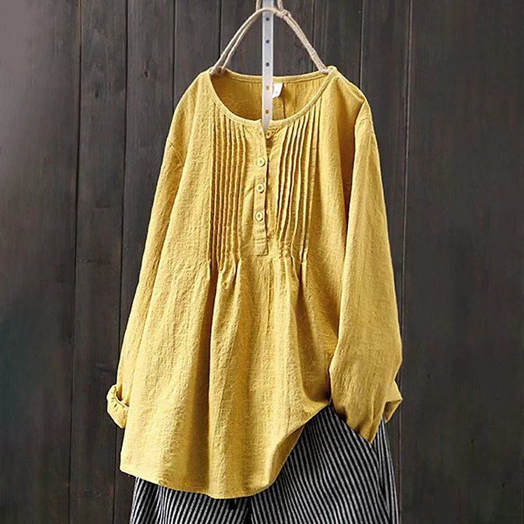 Pleated Plain Button Down Casual Tunic