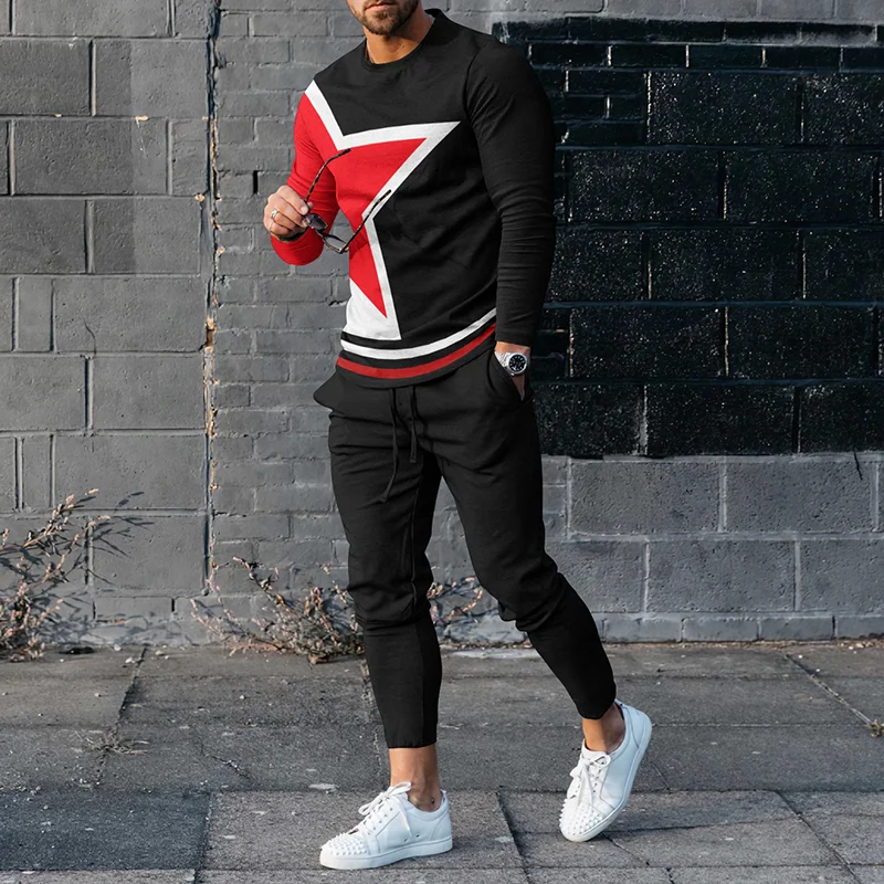 Star Stripe Stitching T-Shirt And Pants Two Piece Set