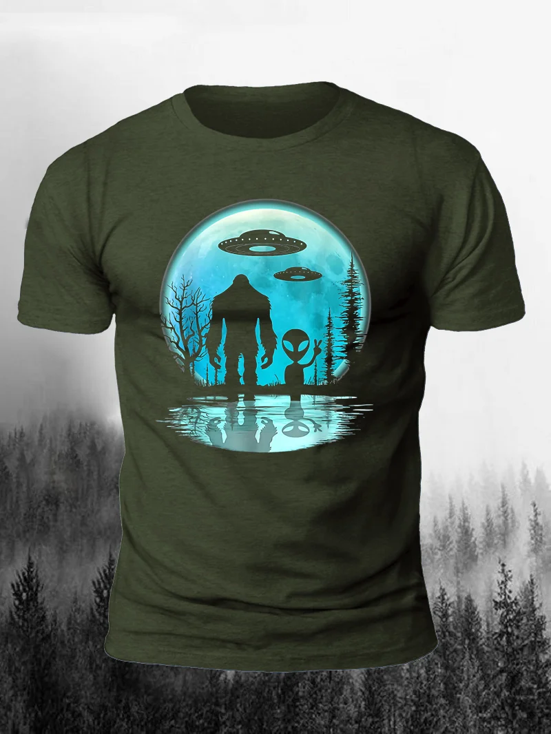 Orangutan And Alien Print Short Sleeve Men's T-Shirt in  mildstyles