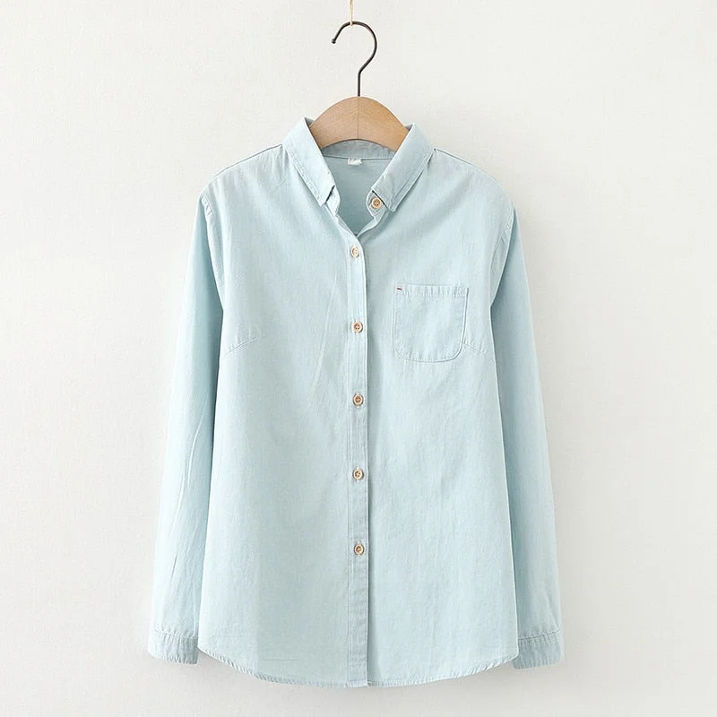 Denim Women Blouses Shirts Tunic Womens Tops And Blouse 2020 Womenswear Long Sleeve Clothing Button Up Down Outwear OL Vintage
