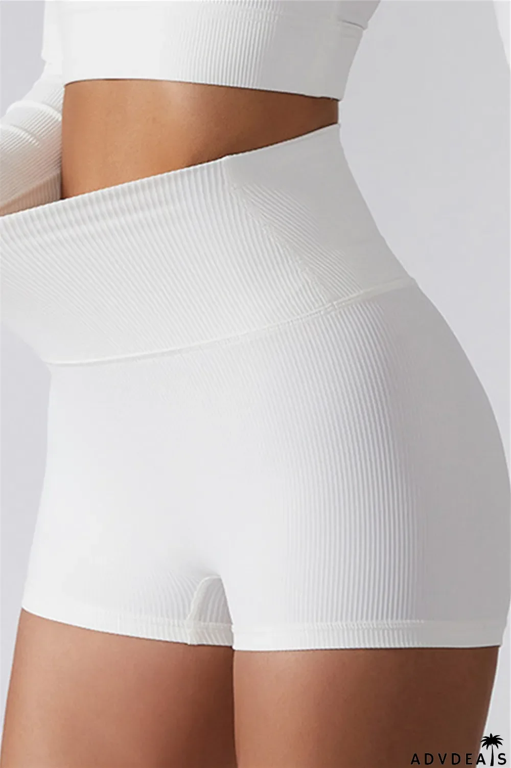White Fashion Casual Sportswear Solid Patchwork Tight High Waist Shorts