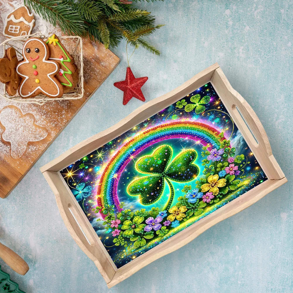 5D DIY Wooden St. Patricks Day Diamond Painting Tray Art Craft for Desk Coffee Table