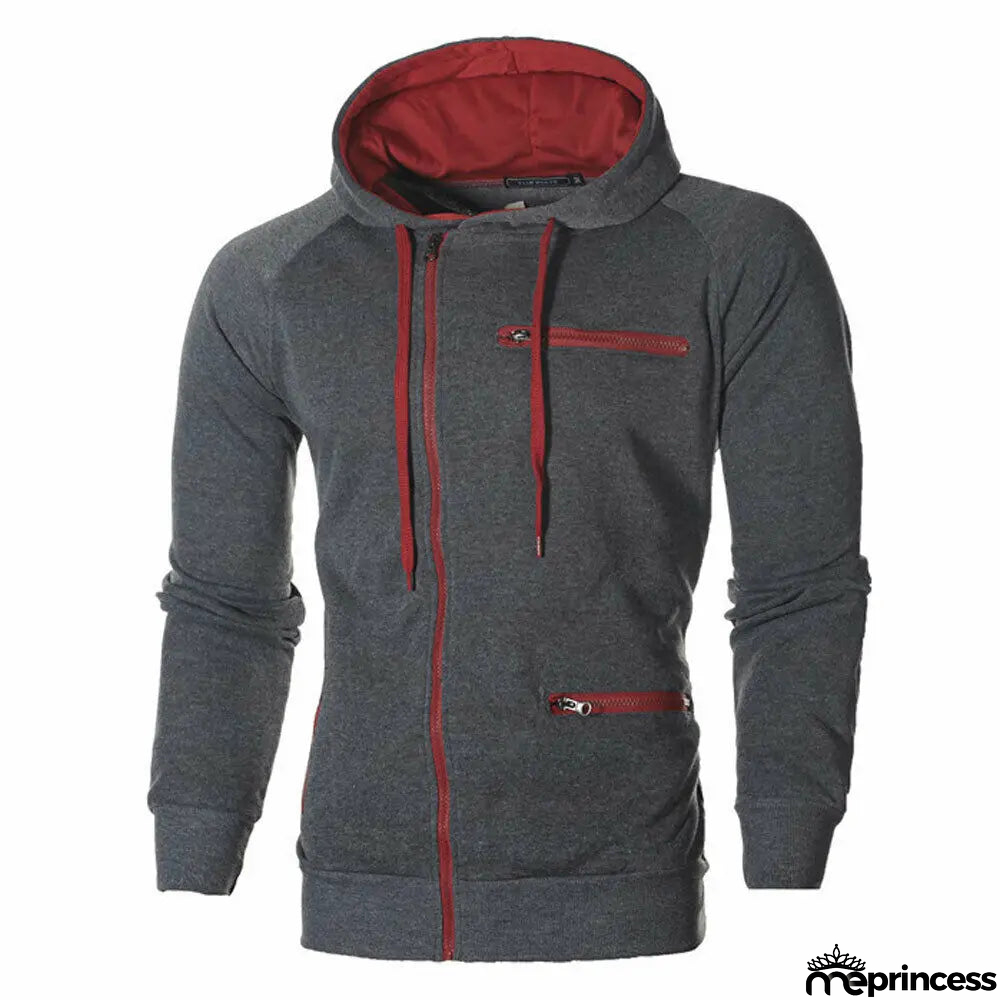 Men's Polyester Long Sleeves Zipper Closure Solid Pattern Jacket