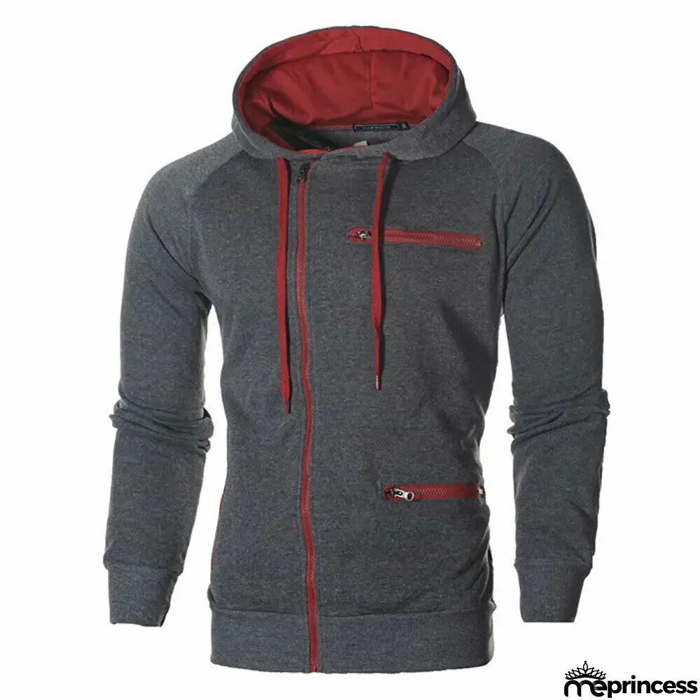 Men's Polyester Long Sleeves Zipper Closure Solid Pattern Jacket