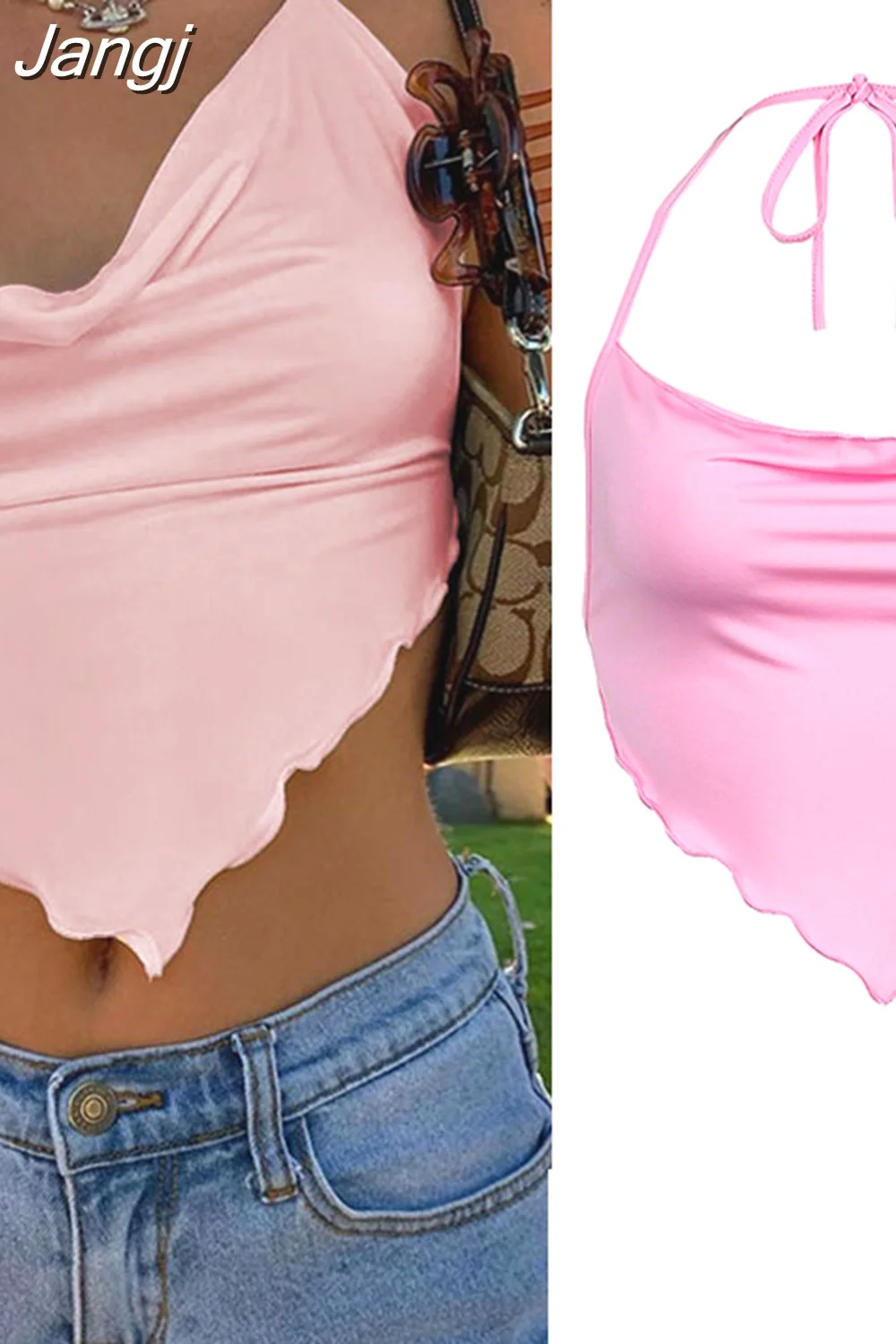 Jangj Women's Summer Crop Tops Sexy Hollow Tank Tops Brown Bras Seamless Underwear Slim Sleeveless Tube Tops Y2K Club Party Camis