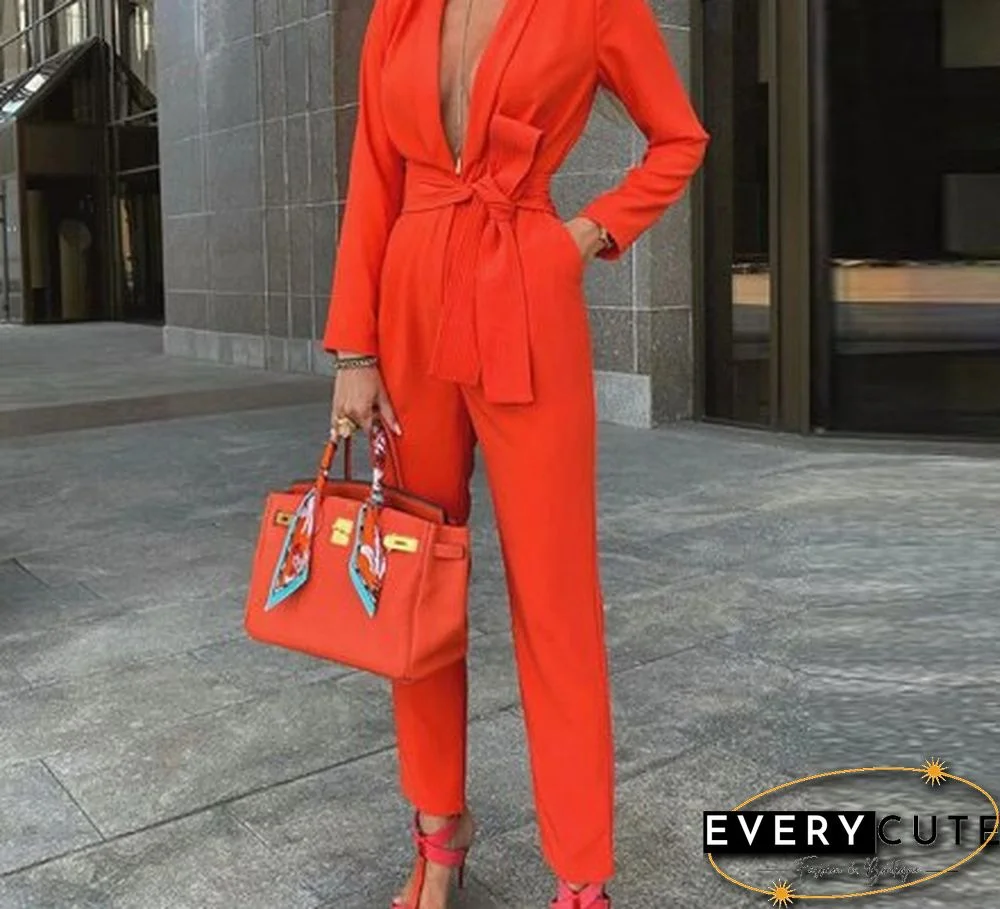 Lady Deep V Neck Jumpsuit Party Jumpsuit