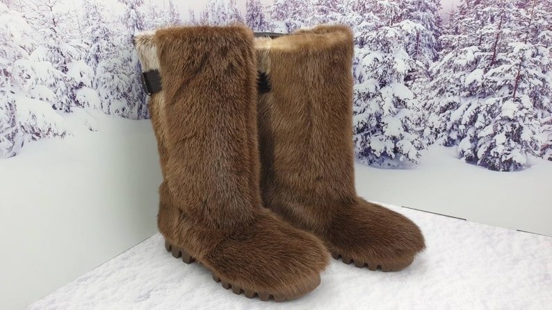 Men's winter otter fur boots Hunting boots Wearproof Mukluks Viking boots