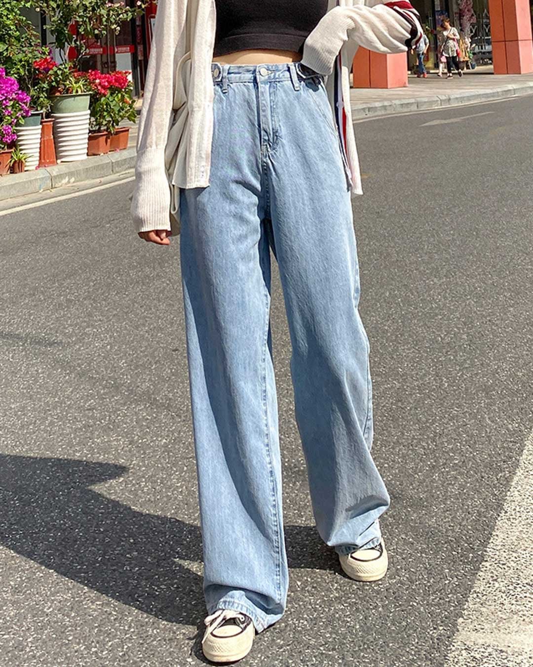 FashionV-FashionV Loose Drape Straight-leg Mopping Jeans