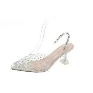 Breakj Breakj Summer Fashion Outside Wearing A Pointed Water Drill Side Buckle High Heels Fairy Style Transparent Word With Fine Slippers