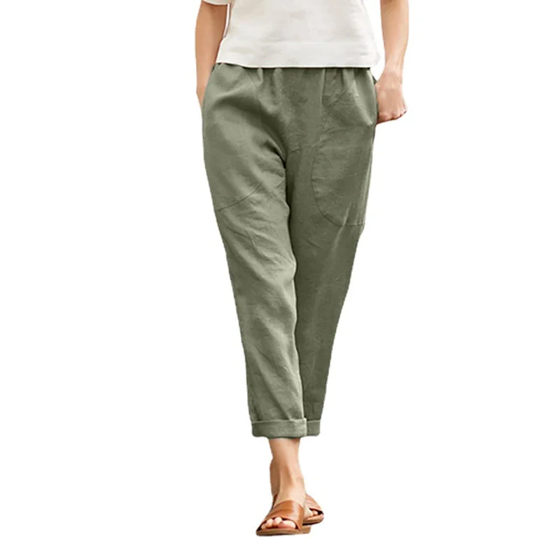 Solid Color Comfortable Cotton Linen Casual Pants