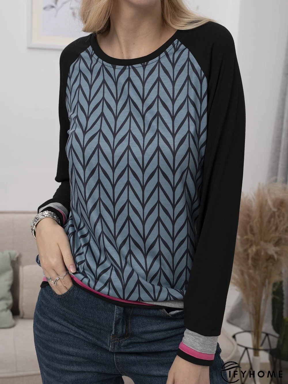 Long Sleeve Geometric Printed Casual shirt Top | IFYHOME
