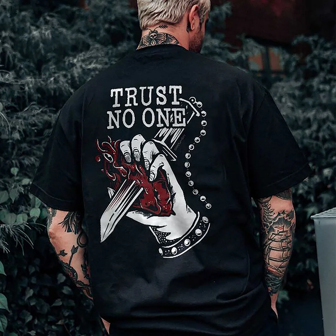 TRUST NO ONE Injured Hand Graphic Black Print T-shirt