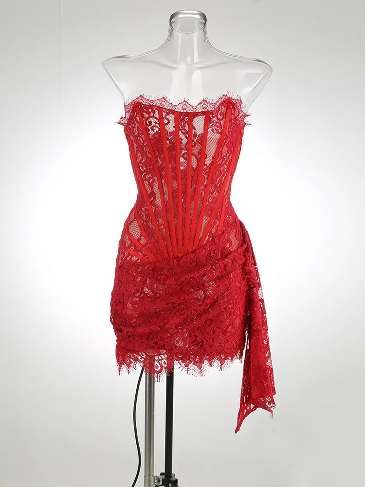 Brownm High-End Women's Sexy Lace Perspective Splicing Waist Tset Bra Dress Elegant Temperament Dress Dress Dress Dress Dress